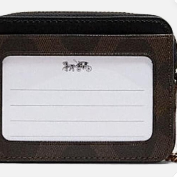 NWT COACH Zip Card ID Case Signature Canvas CW883 Walnut Brown / Black NEW - Picture 3 of 7